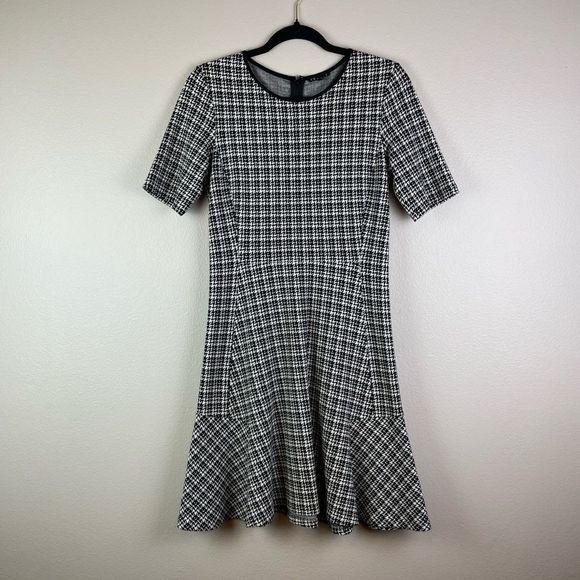 Theory Womens Black White Houndstooth Blend Nikay Moda Mini Dress - Picture 1 of 5